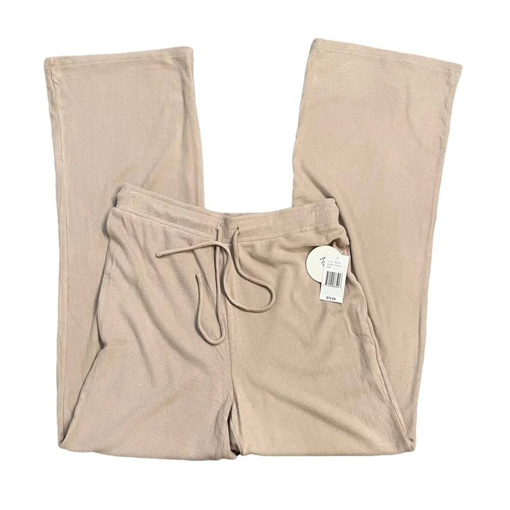 NIA Straight Leg Taupe High Waist Soft Lounge Puddle Hem Drawstring Pants. Sz L